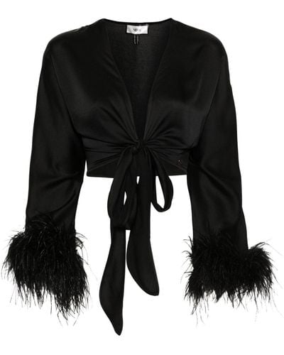 Nissa Feather-detailed Tied Top - Black