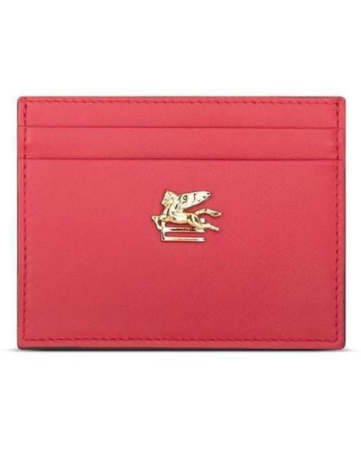 Etro Leather Logo Plaque Card Holder - Red