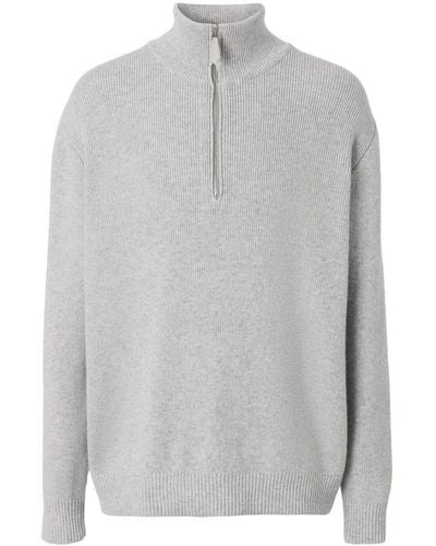 Burberry Monogram Motif Cashmere Funnel-neck Sweater - Gray
