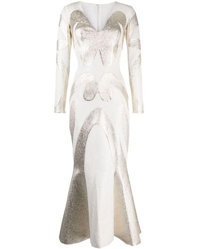 Saiid Kobeisy Brocade-effect Long-sleeve Dress - White
