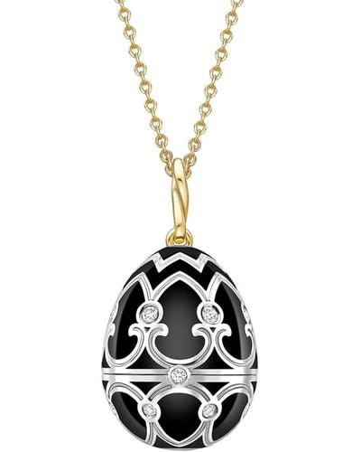 Faberge 18kt Gold Heritage Penguin Surprise Diamond Locket Necklace - White