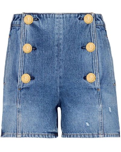 Balmain Pantalones vaqueros cortos con botones - Azul