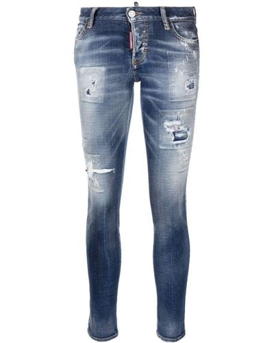 DSquared² Distressed Denim Skinny Jeans - Blue