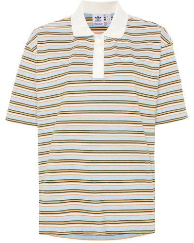 adidas Rubberised-logo Striped Polo Shirt - Grey