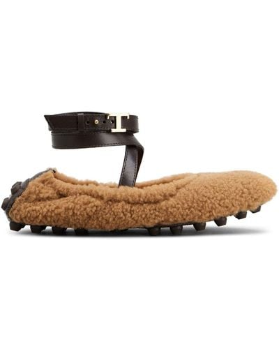 Tod's Bubble T Timeless Shearling Ballet Flats - Brown