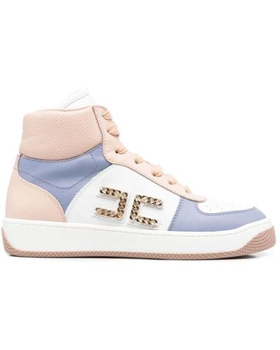 Elisabetta Franchi Sneakers alte con placca logo - Bianco