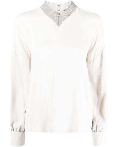 Fabiana Filippi Bead-embellished Long-sleeve Blouse - White