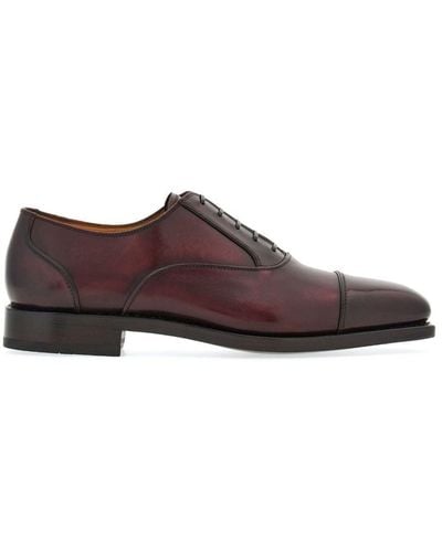 Ferragamo Square-toe Leather Oxford Shoes - Brown