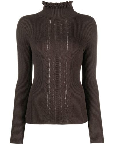 Claudie Pierlot Frilled-neck Ribbed-knitted Blouse - Black