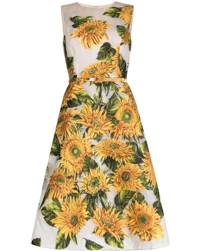 Oscar de la Renta Floral-print Silk Midi Dress - Yellow