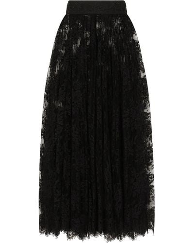Dolce & Gabbana Sheer Lace Midi Skirt - Black
