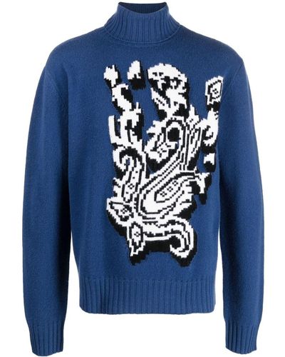 Etro Paisley-knit Roll-neck Sweater - Blue