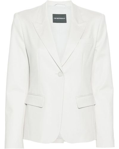 Emporio Armani Cotton Blend Single-Breasted Blazer - White