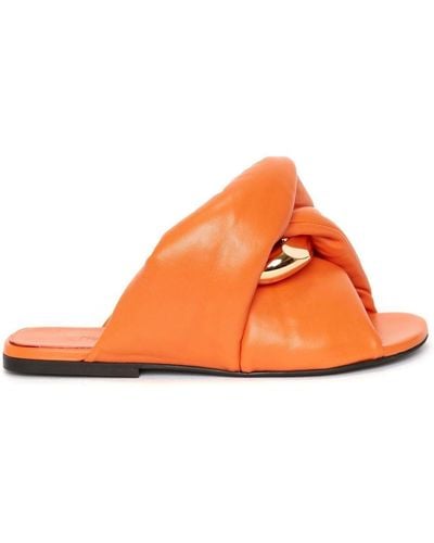 JW Anderson Chain Twist Leather Slides - Orange