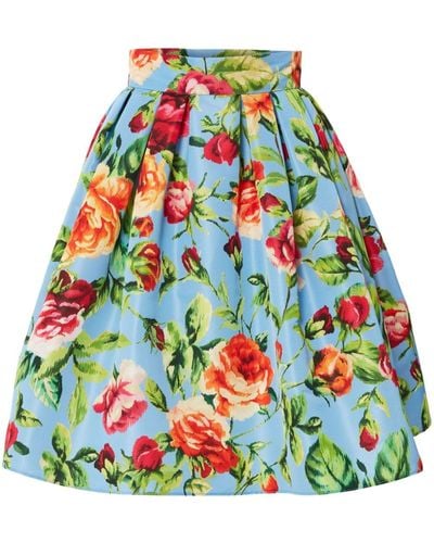 Carolina Herrera Floral-print Buckle-fastening Skirt - Blue