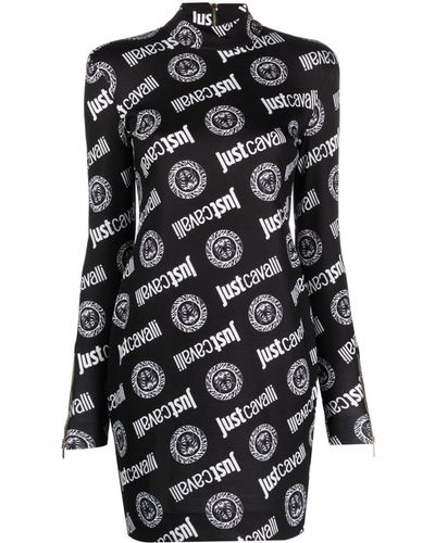 Just Cavalli Logo-print Long-sleeve Minidress - Black