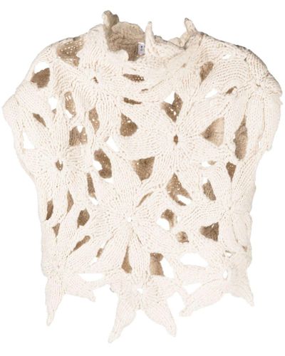 Brunello Cucinelli Floral Open-knit Cashmere Vest - Natural