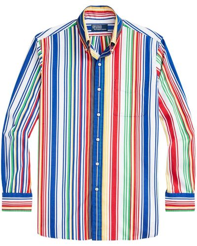 Polo Ralph Lauren Gestreept Katoenen Overhemd Met Klassiek Kraag - Blauw