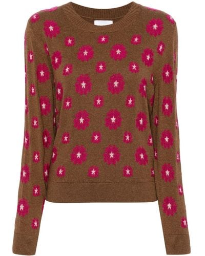 Barrie Floral-intarsia Crew-neck Sweater - Red