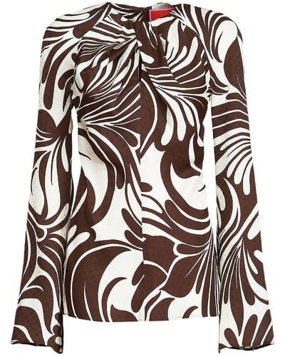 La DoubleJ Abstract-print Knotted-neck Blouse - Black