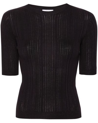 Peserico Gerippter Pullover mit kurzen Ärmeln - Schwarz