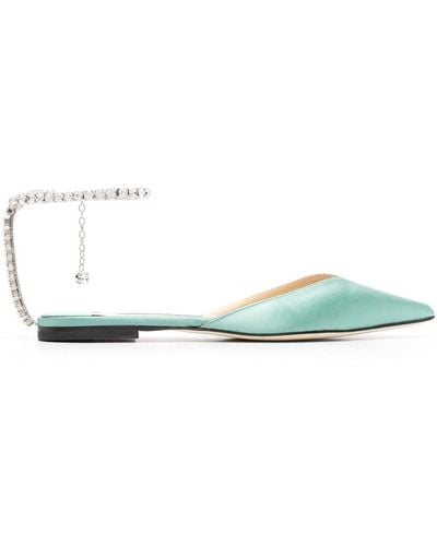 Jimmy Choo Saeda Crystal-embellished Ballerina Shoes - Green