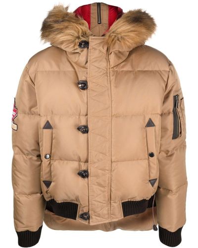 DSquared² Logo-patch Hooded Down Jacket - Natural