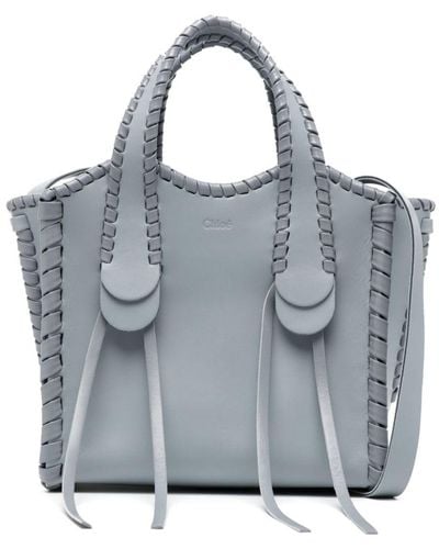 Chloé Mony Embossed-logo Leather Tote Bag - Grey