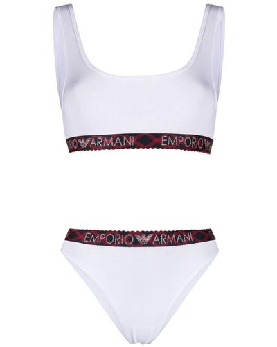 Emporio Armani Logo-tape Scallop-edge Underwear Set - White