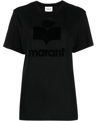 Isabel Marant Koldi Flocked-logo Linen T-shirt - Black