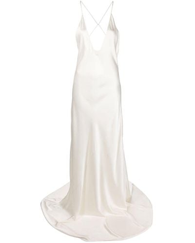 Saint Laurent V-neck Silk Gown - White