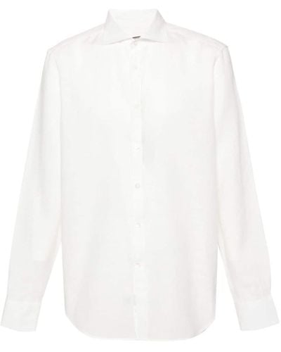 Canali スプレッドカラー リネンシャツ - ホワイト
