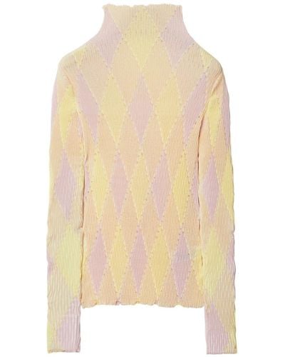 Burberry High-neck Argyle Intarsia-knit Sweater - White