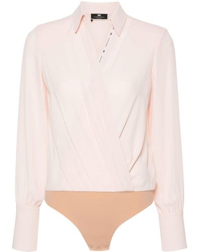 Elisabetta Franchi Sheer Crepe V-neck Bodysuit - Pink