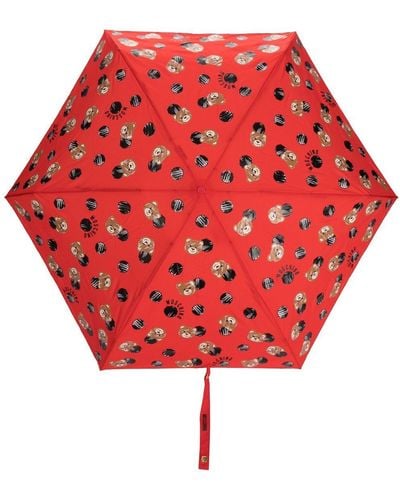 Moschino Mini Regenschirm mit Teddy-Print - Rot