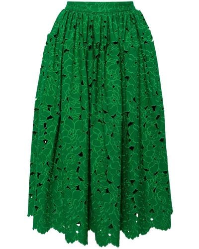 Erdem Broderie-anglaise Flared Midi Skirt - Green