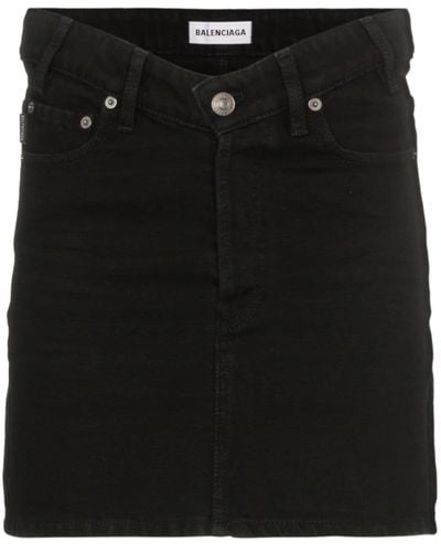 Balenciaga V-waist Denim Mini Skirt - Black