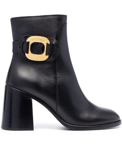 See By Chloé Logo-plaque 80mm Leather Boots - Black