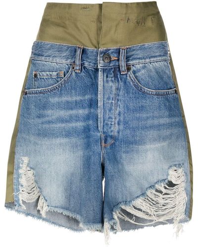 3x1 Jeans-Shorts mit Distressed-Detail - Blau