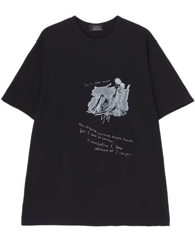 Yohji Yamamoto T-Shirt mit Logo-Print - Schwarz