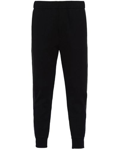 Prada Pantalon de jogging à bords en cuir - Noir