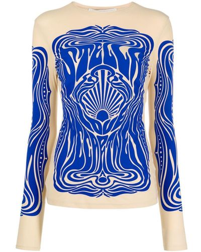 Stella McCartney Langarmshirt mit grafischem Print - Blau