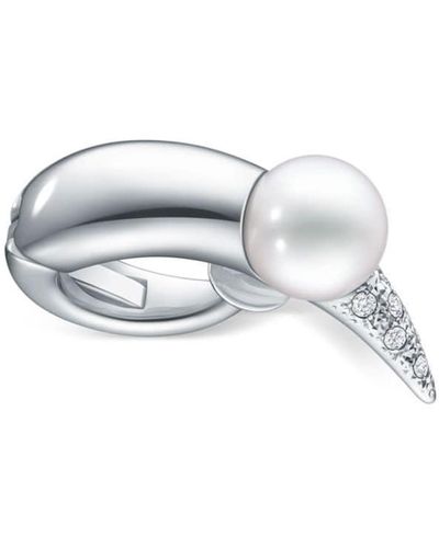 Tasaki 18kt White Gold Collection Line Danger Horn Plus Pearl And Diamond Ear Cuff