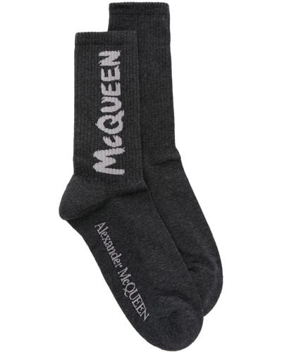Alexander McQueen Intarsia-logo Ankle Socks - Black