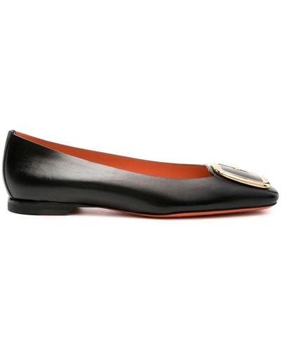 Santoni Buckle-detail Leather Ballerina Shoes - Brown
