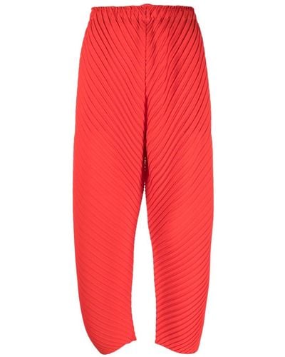 Issey Miyake Pantalones rectos con efecto plisado - Rojo