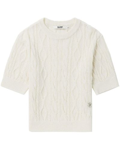 SJYP Crew-neck Cable-knit Top - White