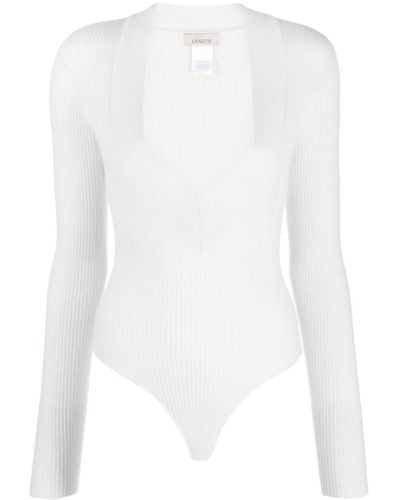 Laneus Long-sleeve V-neck Bodysuit - White