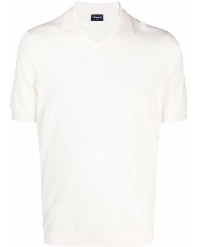 Drumohr T-Shirt mit offenem Poloshirtkragen - Weiß
