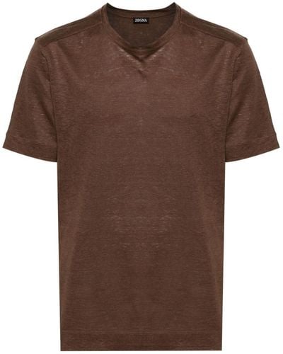 Zegna Mélange-effect Linen T-shirt - Brown
